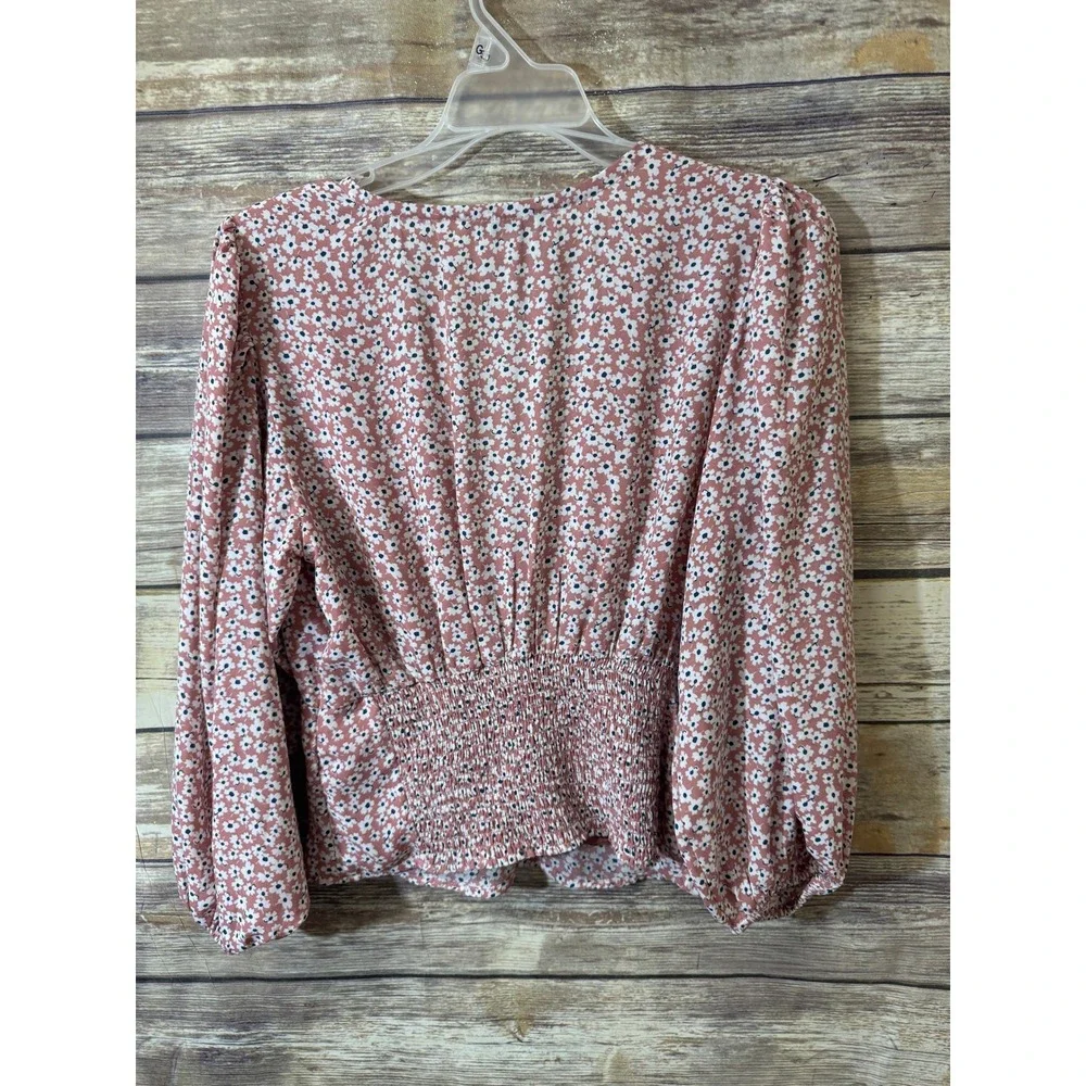 Abercrombie & Fitch Blouse M Medium Pink Floral Smocked V-Neck Cottagecore Ditsy